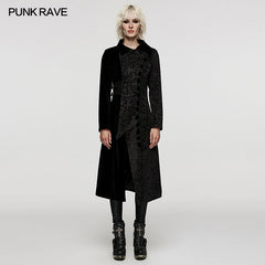 WY-1530XCF Punk Rave Gothic Coat black Velvet Asymmetrical Long Trench Jacket?-??Punk Rave Clothing