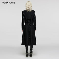 WY-1532ECF Punk Rave Gothic Coat Asymmetrical black Leather Panel Long Trench?-??Punk Rave Clothing