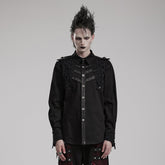 WY-1552CCM Gothic Punk Studded Long Sleeve Shirt with Button Embellishments?-??Punk Rave Clothing