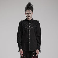 WY-1552CCM Gothic Punk Studded Long Sleeve Shirt with Button Embellishments?-??Punk Rave Clothing