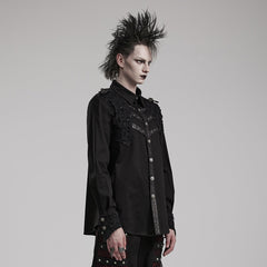 WY-1552CCM Gothic Punk Studded Long Sleeve Shirt with Button Embellishments?-??Punk Rave Clothing