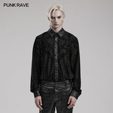 WY-1554CCM Punk Rave Gothic Shirt Velvet Jacquard Button-Up with Leather Trim?-??Punk Rave Clothing