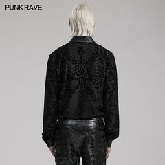 WY-1554CCM Punk Rave Gothic Shirt Velvet Jacquard Button-Up with Leather Trim?-??Punk Rave Clothing