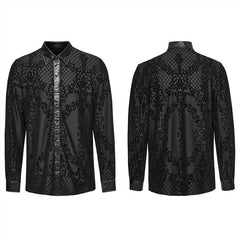 WY-1554CCM Punk Rave Gothic Shirt Velvet Jacquard Button-Up with Leather Trim?-??Punk Rave Clothing