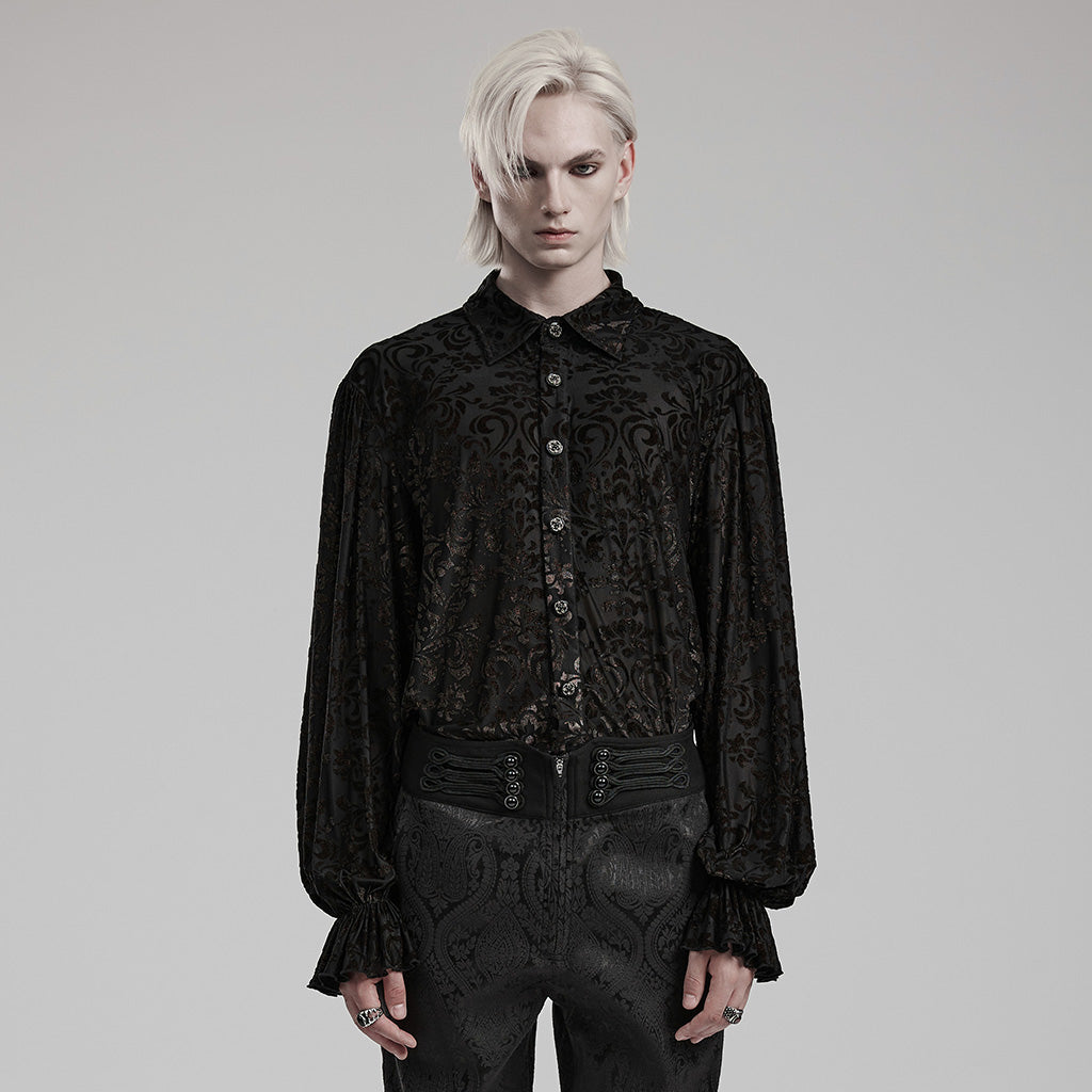 WY-1558CCM Gothic Dark Gold Brocade Long Sleeve Shirt?-??Punk Rave Clothing