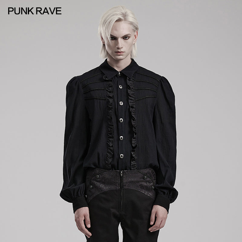 WY-1562CCM Punk Rave Gothic Ruffled black Shirt Vintage Victorian Style?-??Punk Rave Clothing