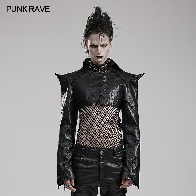 WY-1564PDM Punk Rave Punk Jacket Cropped black Faux Leather with Spiked Shoulders?-??Punk Rave Clothing