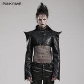 WY-1564PDM Punk Rave Punk Jacket Cropped black Faux Leather with Spiked Shoulders?-??Punk Rave Clothing