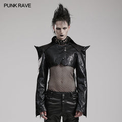 WY-1564PDM Punk Rave Punk Jacket Cropped black Faux Leather with Spiked Shoulders?-??Punk Rave Clothing