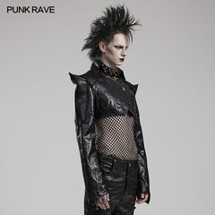 WY-1564PDM Punk Rave Punk Jacket Cropped black Faux Leather with Spiked Shoulders?-??Punk Rave Clothing
