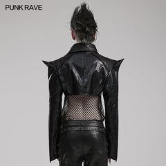 WY-1564PDM Punk Rave Punk Jacket Cropped black Faux Leather with Spiked Shoulders?-??Punk Rave Clothing