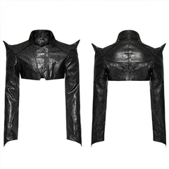 WY-1564PDM Punk Rave Punk Jacket Cropped black Faux Leather with Spiked Shoulders?-??Punk Rave Clothing