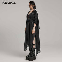 WY-1566DPF Punk Rave Gothic Shirt Sheer Long Drape Kimono Top with Belt?-??Punk Rave Clothing