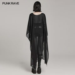 WY-1566DPF Punk Rave Gothic Shirt Sheer Long Drape Kimono Top with Belt?-??Punk Rave Clothing