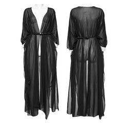 WY-1566DPF Punk Rave Gothic Shirt Sheer Long Drape Kimono Top with Belt?-??Punk Rave Clothing