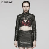 WY-1568PDF Punk Rave Punk Jacket Cropped Faux Leather Zip-Up with Studded Details?-??Punk Rave Clothing