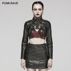 WY-1568PDF Punk Rave Punk Jacket Cropped Faux Leather Zip-Up with Studded Details?-??Punk Rave Clothing