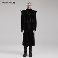 WY-1570XCM Punk Rave Gothic Coat Long black Velvet Victorian Trench with Spiked Shoulders?-??Punk Rave Clothing