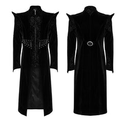 WY-1570XCM Punk Rave Gothic Coat Long black Velvet Victorian Trench with Spiked Shoulders?-??Punk Rave Clothing