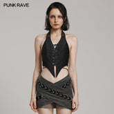 WY-1573MJF Punk Rave Punk Vest Lace-Up Halter Top with Metal Eyelets and Cut-Out Design?-??Punk Rave Clothing