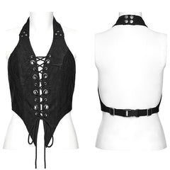 WY-1573MJF Punk Rave Punk Vest Lace-Up Halter Top with Metal Eyelets and Cut-Out Design?-??Punk Rave Clothing