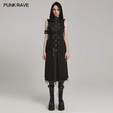 WY-1574MJF Punk Rave Punk Vest Sleeveless Long Hooded Denim Vest with Distressed Details?-??Punk Rave Clothing