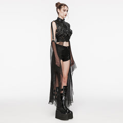 WY-1578DPF Gothic Mesh Layered Punk Jacket with Studded Harness Details?-??Punk Rave Clothing