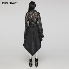 WY-1581XCF Punk Rave Lolita Coat Asymmetrical Gothic Dress with Lace Sleeves and Buckle Belt?-??Punk Rave Clothing