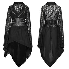 WY-1581XCF Punk Rave Lolita Coat Asymmetrical Gothic Dress with Lace Sleeves and Buckle Belt?-??Punk Rave Clothing