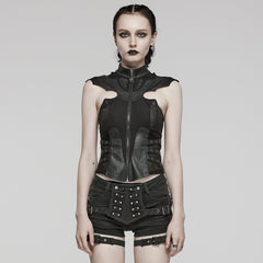 WY-1582MJF Edgy Gothic Punk Vest with Strap Detail and Zipper Closure
