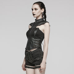 WY-1582MJF Edgy Gothic Punk Vest with Strap Detail and Zipper Closure
