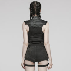 WY-1582MJF Edgy Gothic Punk Vest with Strap Detail and Zipper Closure