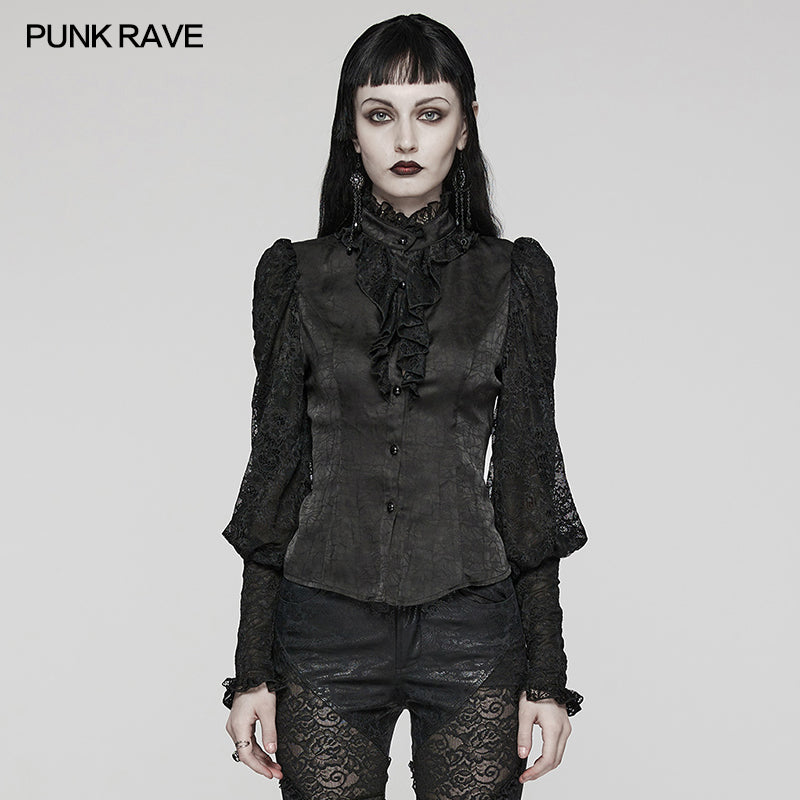 WY-1583CCF Punk Rave Gothic Shirt Victorian Lace Long Sleeve Blouse with Ruffle Detail?-??Punk Rave Clothing