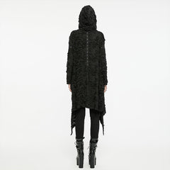WY-1586ZCF Punk Rave Gothic Hooded Coat Long Asymmetrical Open-Front Jacket with Textured Detail?-??Punk Rave Clothing
