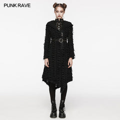 WY-1588XCF Punk Rave Gothic Textured Asymmetrical Coat with Hood and Belt Detail?-??Punk Rave Clothing