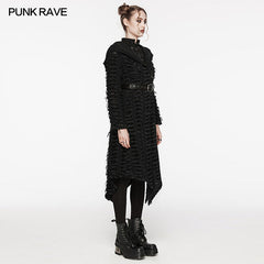 WY-1588XCF Punk Rave Gothic Textured Asymmetrical Coat with Hood and Belt Detail?-??Punk Rave Clothing