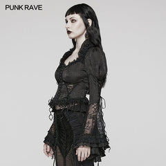 WY-1589CCF Punk Rave Gothic Lace-Up Victorian Blouse with Bell Sleeves?-??Punk Rave Clothing