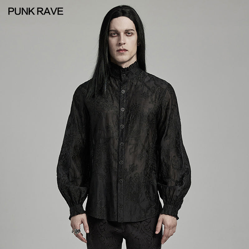 WY-1594CCM Punk Rave Gothic Sheer black Victorian Shirt with Lace Accents?-??Punk Rave Clothing