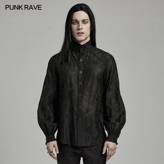 WY-1594CCM Punk Rave Gothic Sheer black Victorian Shirt with Lace Accents?-??Punk Rave Clothing