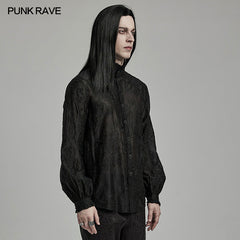 WY-1594CCM Punk Rave Gothic Sheer black Victorian Shirt with Lace Accents?-??Punk Rave Clothing