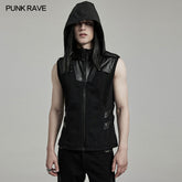 WY-1598MJM Techwear-Inspired Hooded Punk Vest with Leather Accents?-??Punk Rave Clothing