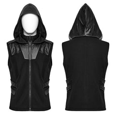 WY-1598MJM Techwear-Inspired Hooded Punk Vest with Leather Accents?-??Punk Rave Clothing