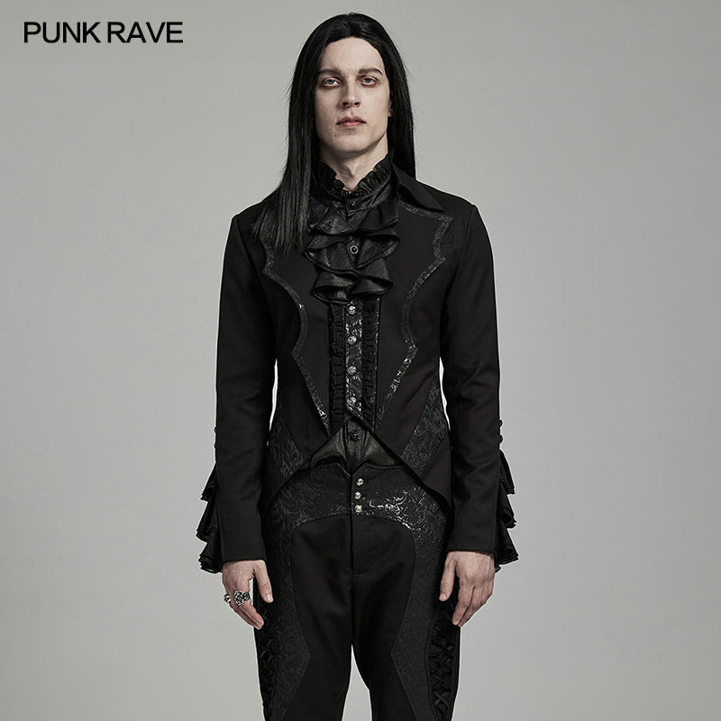 WY-1599LDM Gothic Victorian Tailcoat with Dramatic Ruffled Details?-??Punk Rave Clothing