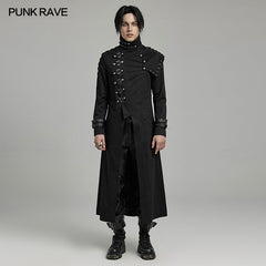 WY-1602XCM Gothic Punk Asymmetrical High-Collar Trench Coat with Buckle Straps?-??Punk Rave Clothing