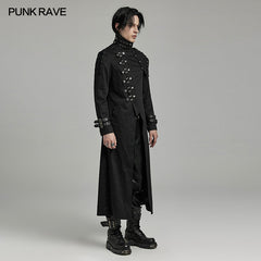 WY-1602XCM Gothic Punk Asymmetrical High-Collar Trench Coat with Buckle Straps?-??Punk Rave Clothing