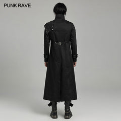 WY-1602XCM Gothic Punk Asymmetrical High-Collar Trench Coat with Buckle Straps?-??Punk Rave Clothing