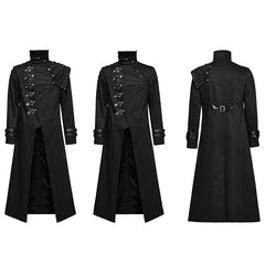WY-1602XCM Gothic Punk Asymmetrical High-Collar Trench Coat with Buckle Straps?-??Punk Rave Clothing