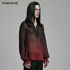 WY-1604CCM Sheer Ombre Lace-Up Gothic Shirts Men???????????????????????????¡§????????????o?????????????????????????¡§????????????????????????????????????¡§????????????s Flowing Blouse?-??Punk Rave Clothing