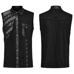 WY-1606CWM Mens Asymmetric Mesh Punk Sleeveless Shirt with Rivet Detail?-??Punk Rave Clothing