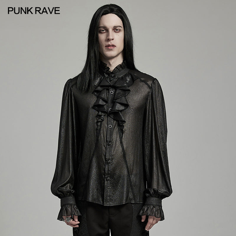 WY-1607CCM Gothic Ruffled Punk Shirt With Dramatic Bell Sleeves?-??Punk Rave Clothing
